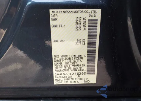 2017 Nissan Altima 2.5 Sl from USA, damaged, VIN 1N4AL3AP7HC276295